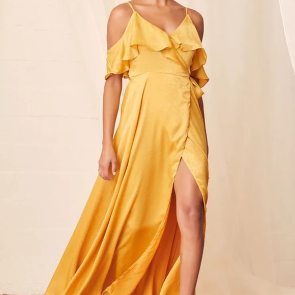 BRAND NEW  (PERF FOR WEARING TO A WEDDING) Lulu’s Moriah Yellow Satin Dress! - Picture 14 of 15